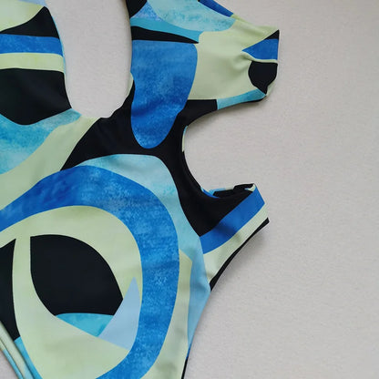 Asymmetric Printed One Shoulder Women Swimwear One Piece Swimsuit Female Backless Monokini High Cut Bathing Suit Swim Bodysuit