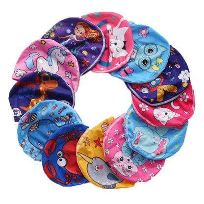 Children Cartoon Swimming Cap Kids Elastic Fabric Swimming Pool Water Sport Protect Ears Hat Swim Bathing Hats Caps Boys Girls