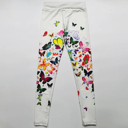 FCCEXIO High Waist Fitness Elastic Leggings Ink Painting Flowers 3D Print Leggins Casual Workout Sport Pants