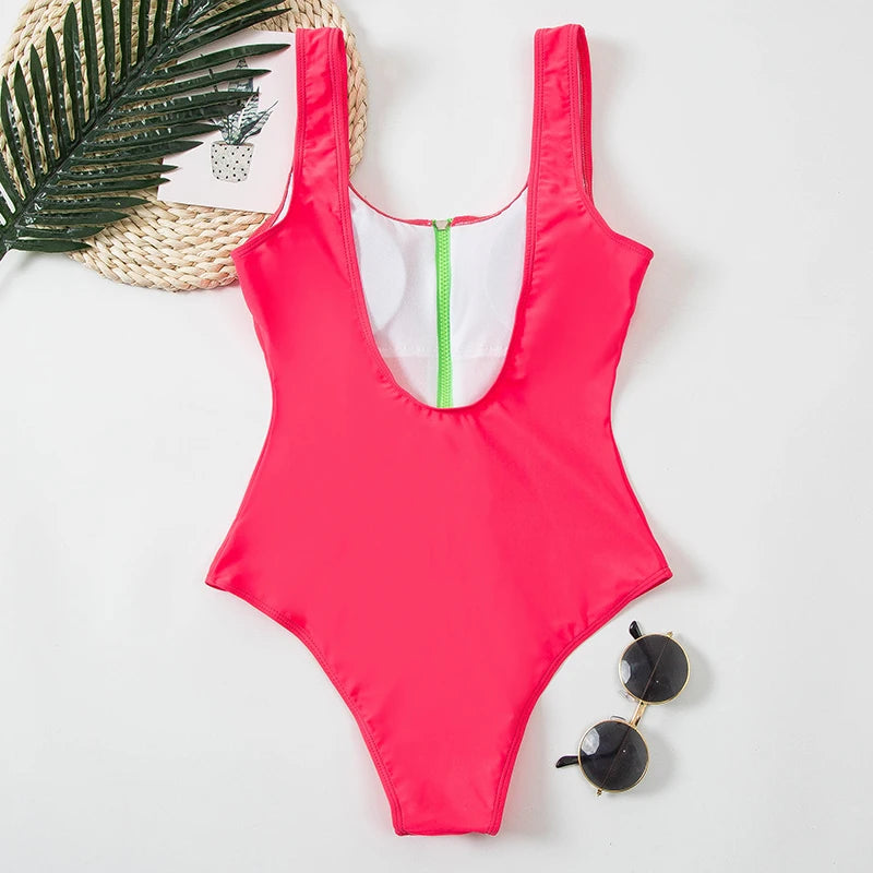Multi Designs Color Printed Zipper Swimsuit One Piece Swimwear Women Floral Bathers Bathing Swimming Swim Suit Female Beachwear