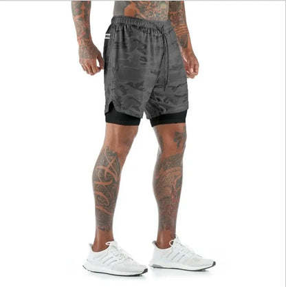 European Men's Sports Summer Double Layer Mobile Phone Pants Gym Exercise Jogging Training Shorts