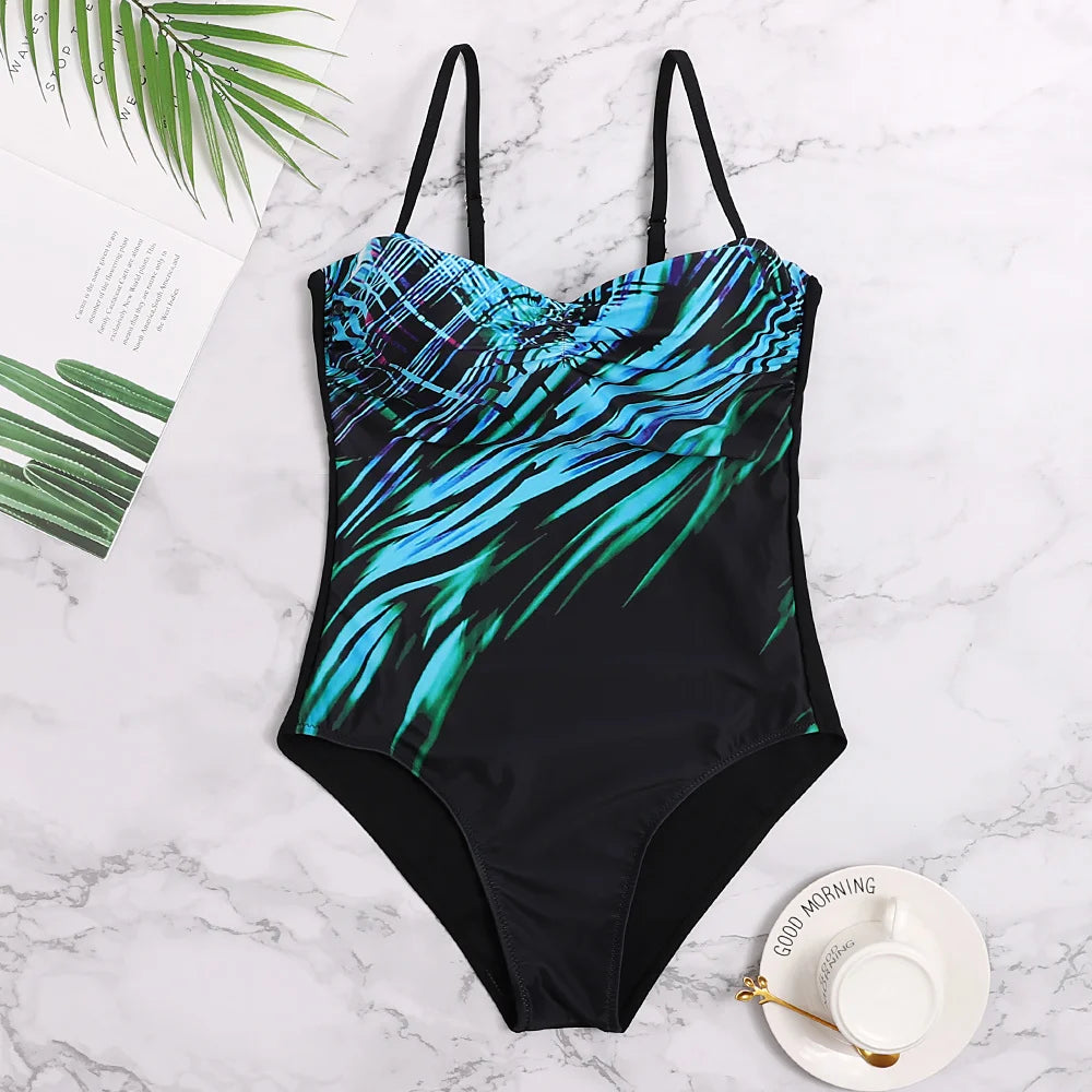 Floral Print Female One Piece Large Swimsuits Closed Plus Size Swimwear Push Up Women's Swimming Body Bathing Suit Pool Beach