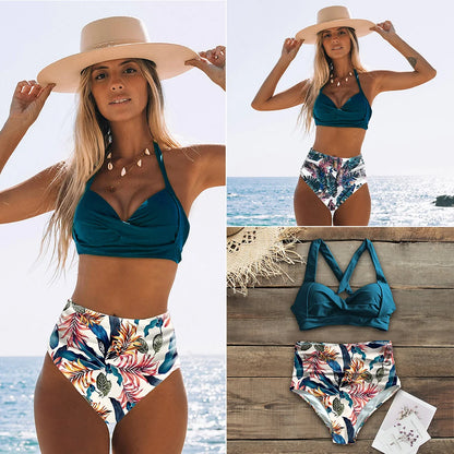 High Waist Bikinis Halter Swimwear Women Swimsuit Female Bikini Set Print Bodysuit Bathing Suit Summer Biquini XXL