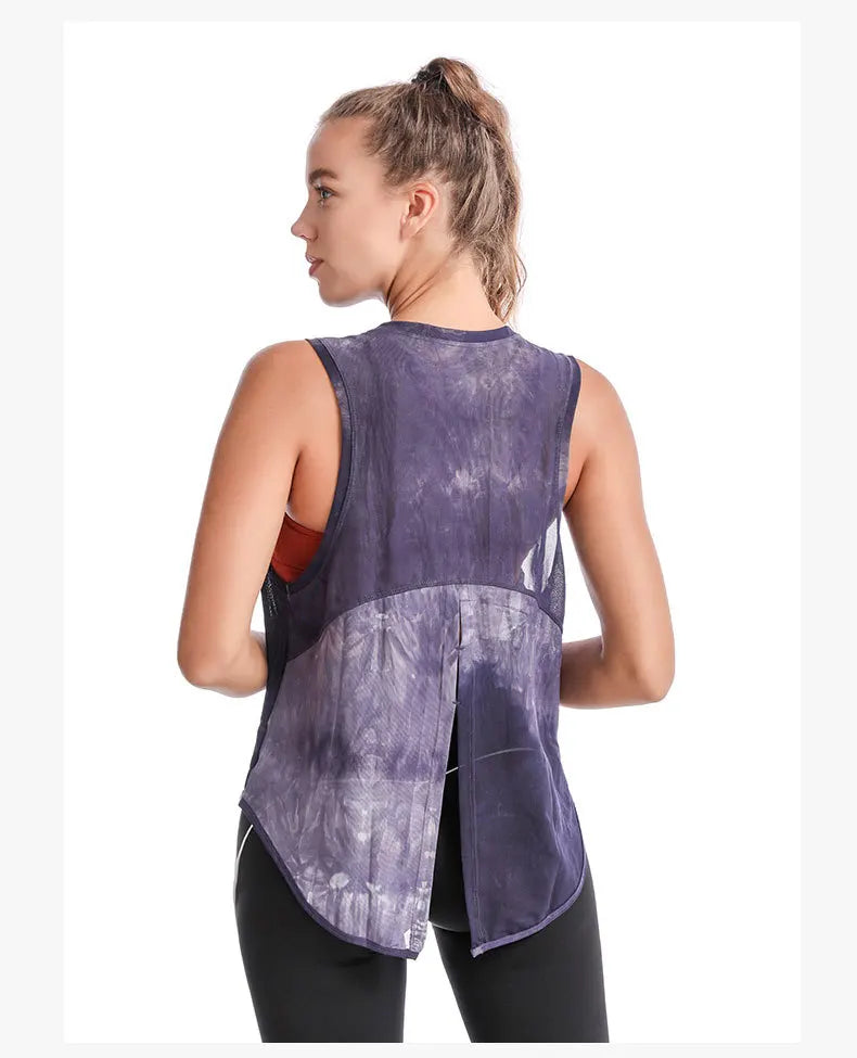 Women Sport Vest Loose Thin Mesh Yoga Shirt Running Fitness Sleeveless T-shirt Quick Dry Forked Tank Tops Gym Workout Tee Blouse