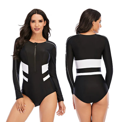 Women 2XL Diving Rashguard Long Sleeve UV Sun Protection Swimsuit Zipper Swimwear Printed Surfing Suit Rash Guards Bathing Suit