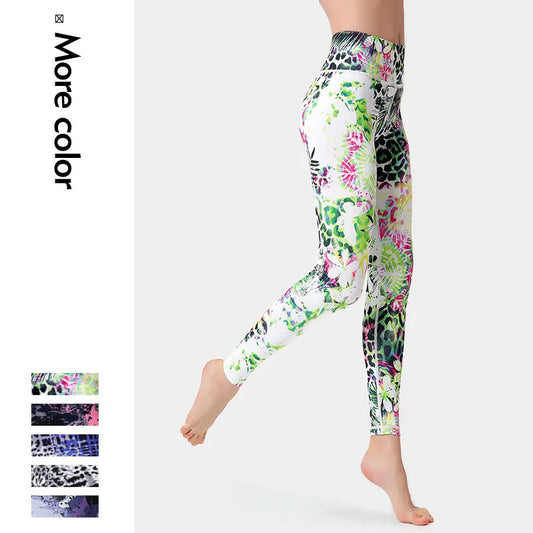 Women High Waist Yoga Pants Printed Sport Leggings Stretchy Running Pants Sport Trousers Workout Gym Tight Women Slim Sportswear