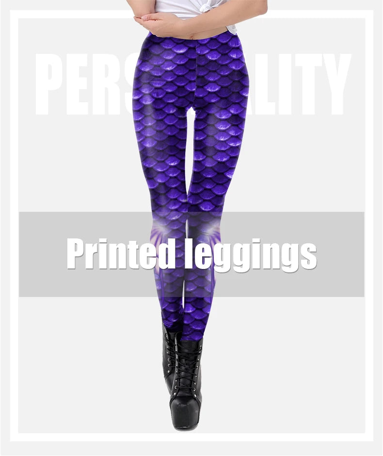 NADANBAO Purple Mermaid Fish Scales Leggings High Waist Stretchy Pants Fitness Workout Push Up Leggings