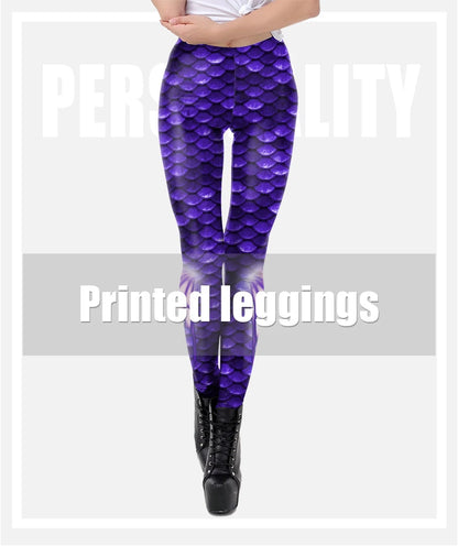 NADANBAO Purple Mermaid Fish Scales Leggings High Waist Stretchy Pants Fitness Workout Push Up Leggings