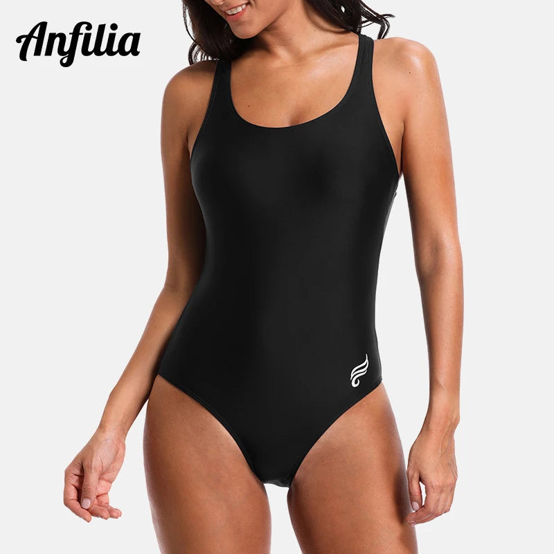 Anfilia Women One Piece Sports Swimwear Watercolor Printed Sports Swimsuit Cutout Sexy Colorblock Bodysuit Fitness Monokini
