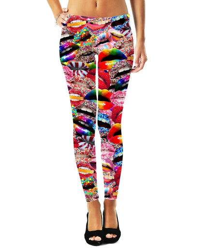Women Leggings Fashion 3D Digital Printing Candy Lips/Straws Leggings Elastic Female Skinny Leggings
