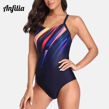 Anfilia Women's One Piece Sports Swimwear Colour Flash Swimsuit
