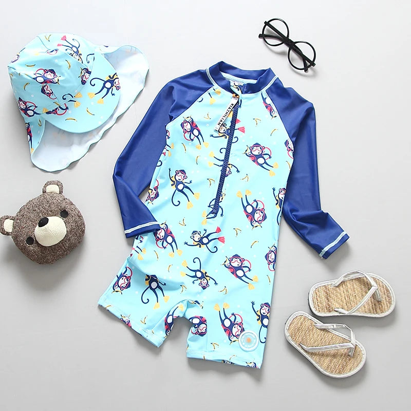Kids Bathing Suits UV Protection Swimsuit Baby Boy Long Sleeve Swimwear for Children Swimming Suit Child Beach Pool Clothes