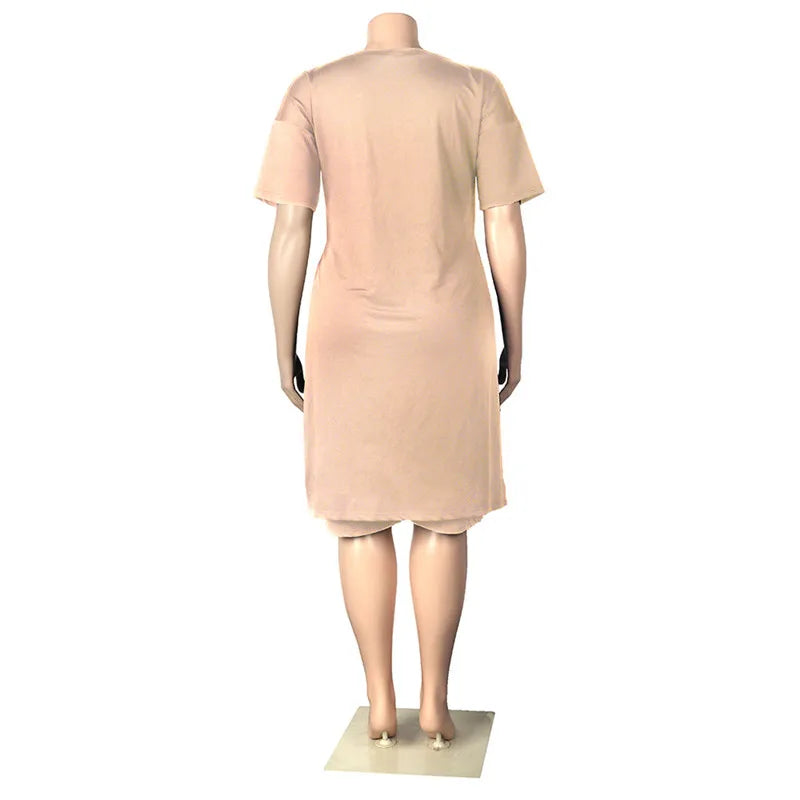 Plus Size Women Clothing Two Piece Set 4xl Summer Slip HemTop Shorts Suit Casual Tracksuit Streetwear