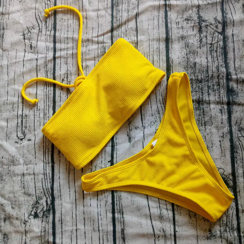 Solid Bikini Brazilian Swimsuit Women Bikini Set Off Shoulder Swimwear Female Swimming Bikini