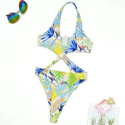 High Cut Out Halter Female Swimwear One Piece Swimsuit Women Cross Bandage Monokini Bather Bathing Suit Swim Bodysuit