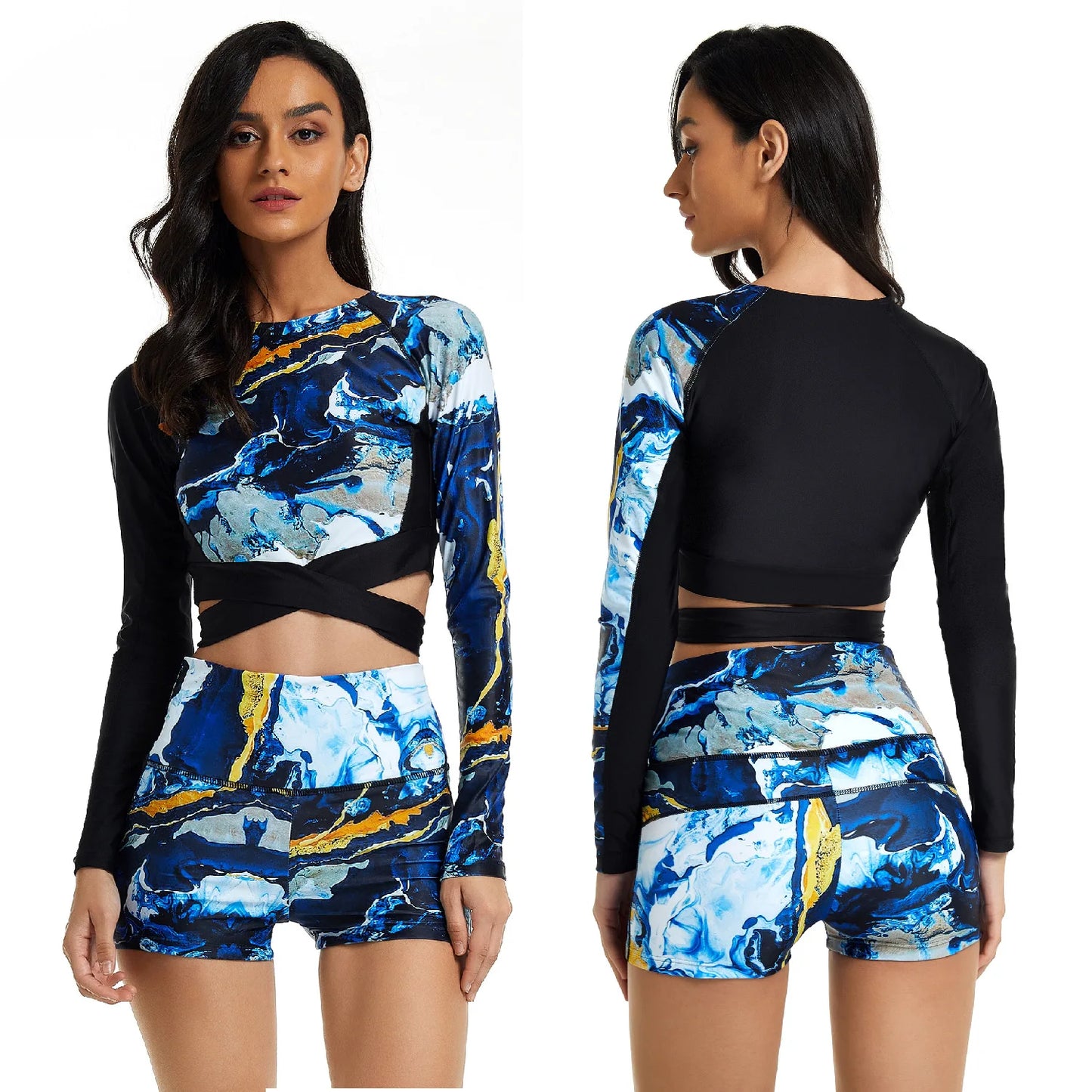Women Two Pieces Swimsuit Rash Guard Long Sleeve Swimwear Women Bathing Suit Floral Print Swimsuit Surfing Swim Shirts