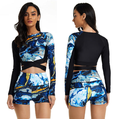 Women Two Pieces Swimsuit Rash Guard Long Sleeve Swimwear Women Bathing Suit Floral Print Swimsuit Surfing Swim Shirts