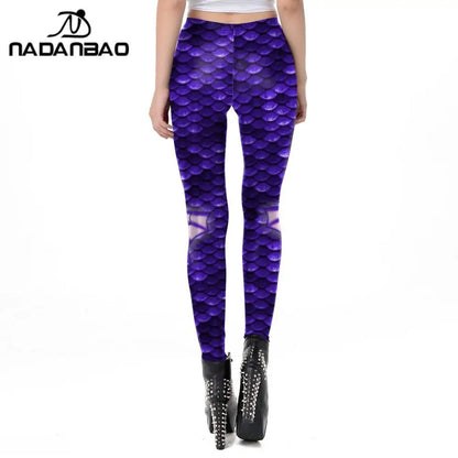 NADANBAO Purple Mermaid Fish Scales Leggings High Waist Stretchy Pants Fitness Workout Push Up Leggings