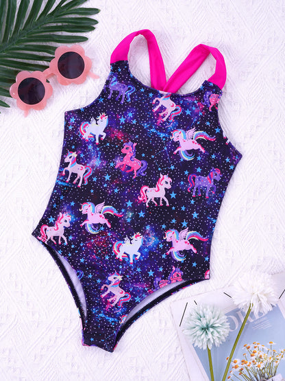 4-16 Years Girls Swimsuit Summer Brazilian Beach Swimming Suits Wear Shoulder Straps One-Piece Swimsuits for Kids Girls Swimwear