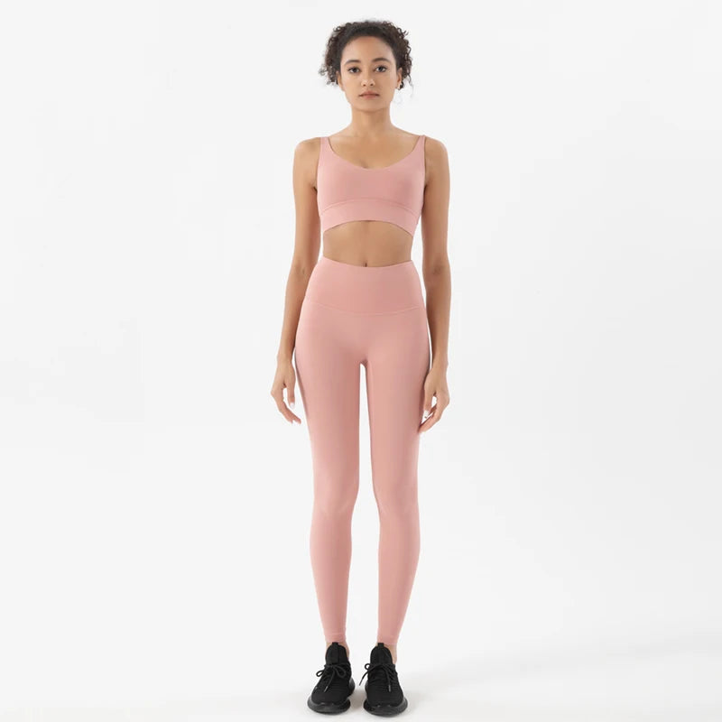 Nylon Tracksuits Women's Yoga Set Sports Suit Gym Fitness Bra Leggings Women Lounge Wear Crop Tops 18 Colors