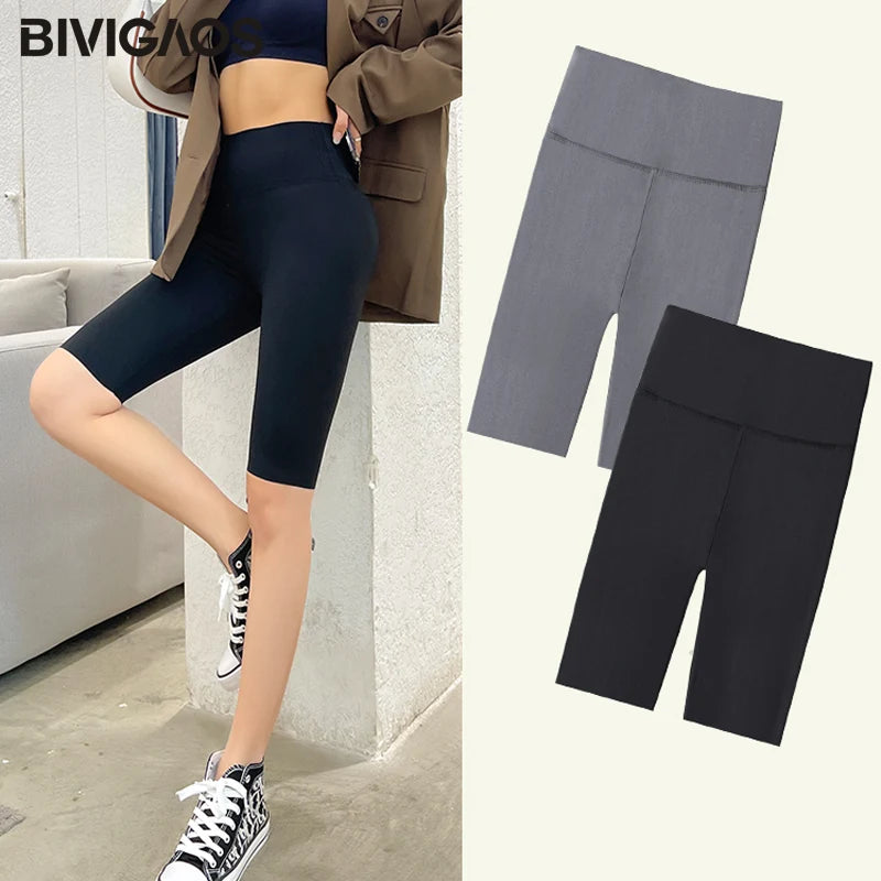Summer Sharkskin Fabric Biker Shorts Women's Thin Black Cycling Shorts Slim Skinny Sport High Waist Fitness Shorts