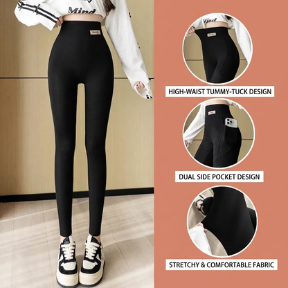 High Waist Thickened Lamb Velvet Leggings Women's plus Size Cuffed Cotton Nine-Piece Pants Warm Fleece Small Foot Pants