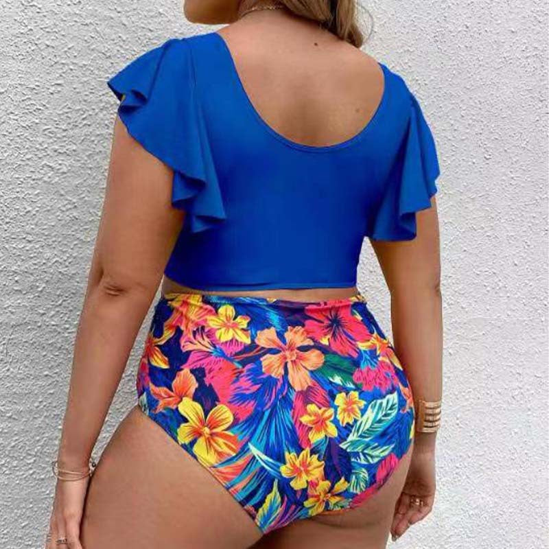 Large Bikini Set Plus Size Swimsuit Women Big Size Swimwear Retro Vintage Bathing Suit Mujer Push Up Biquini  Blue