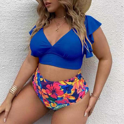 Large Bikini Set Plus Size Swimsuit Women Big Size Swimwear Retro Vintage Bathing Suit Mujer Push Up Biquini  Blue