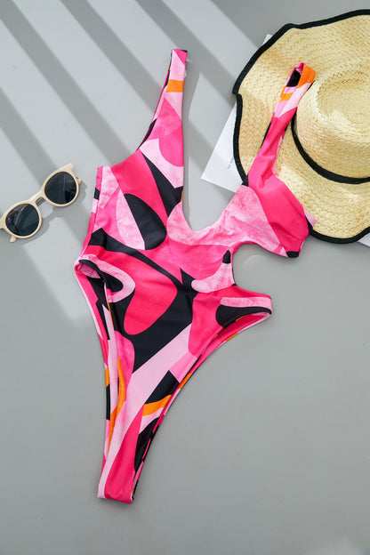 Asymmetric Printed One Shoulder Women Swimwear One Piece Swimsuit Female Backless Monokini High Cut Bathing Suit Swim Bodysuit