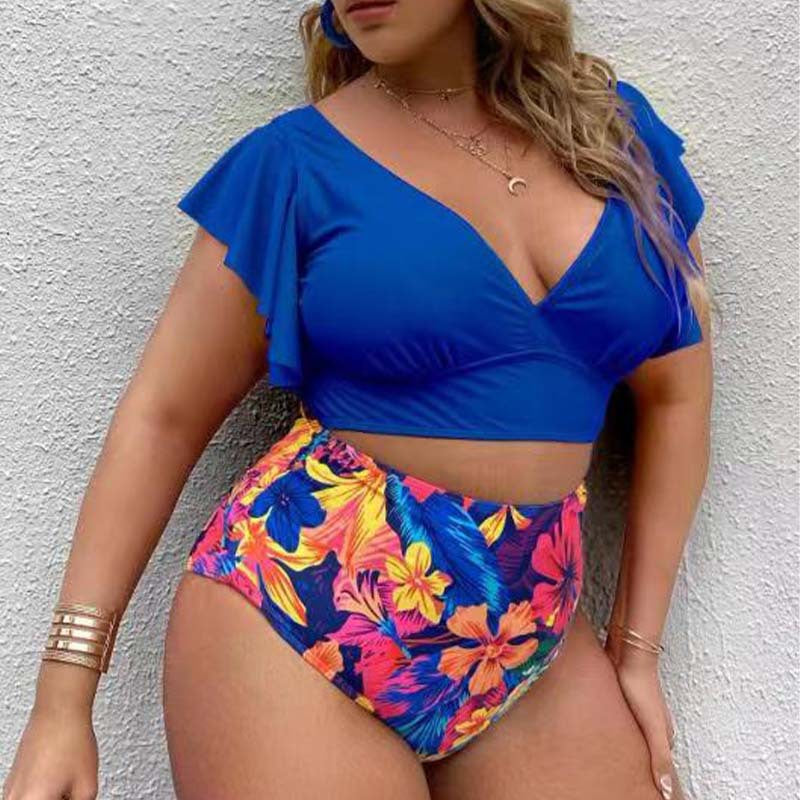 Large Bikini Set Plus Size Swimsuit Women Big Size Swimwear Retro Vintage Bathing Suit Mujer Push Up Biquini  Blue