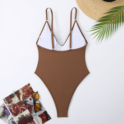 Solid One Piece Swimsuit Women Summer Simple Style Swimwear Thong Monokini Bathing Suit