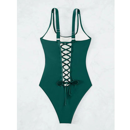 Bandage One Piece Swimsuit Women Retro Vintage Tummy Control Swimwear Bathing Suit Monokini XXL