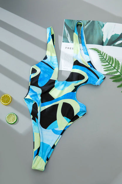 Asymmetric Printed One Shoulder Women Swimwear One Piece Swimsuit Female Backless Monokini High Cut Bathing Suit Swim Bodysuit