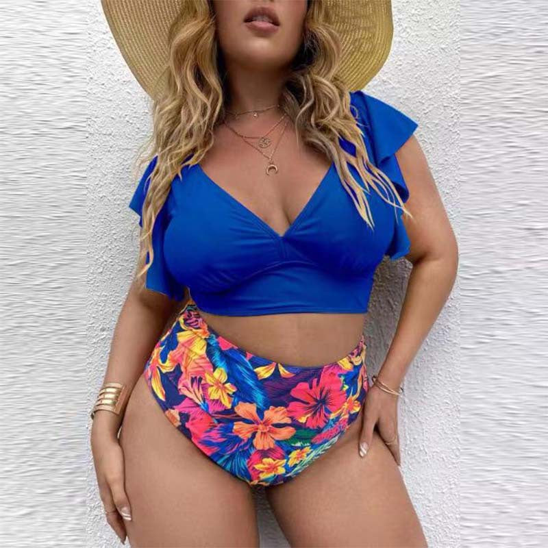 Large Bikini Set Plus Size Swimsuit Women Big Size Swimwear Retro Vintage Bathing Suit Mujer Push Up Biquini  Blue