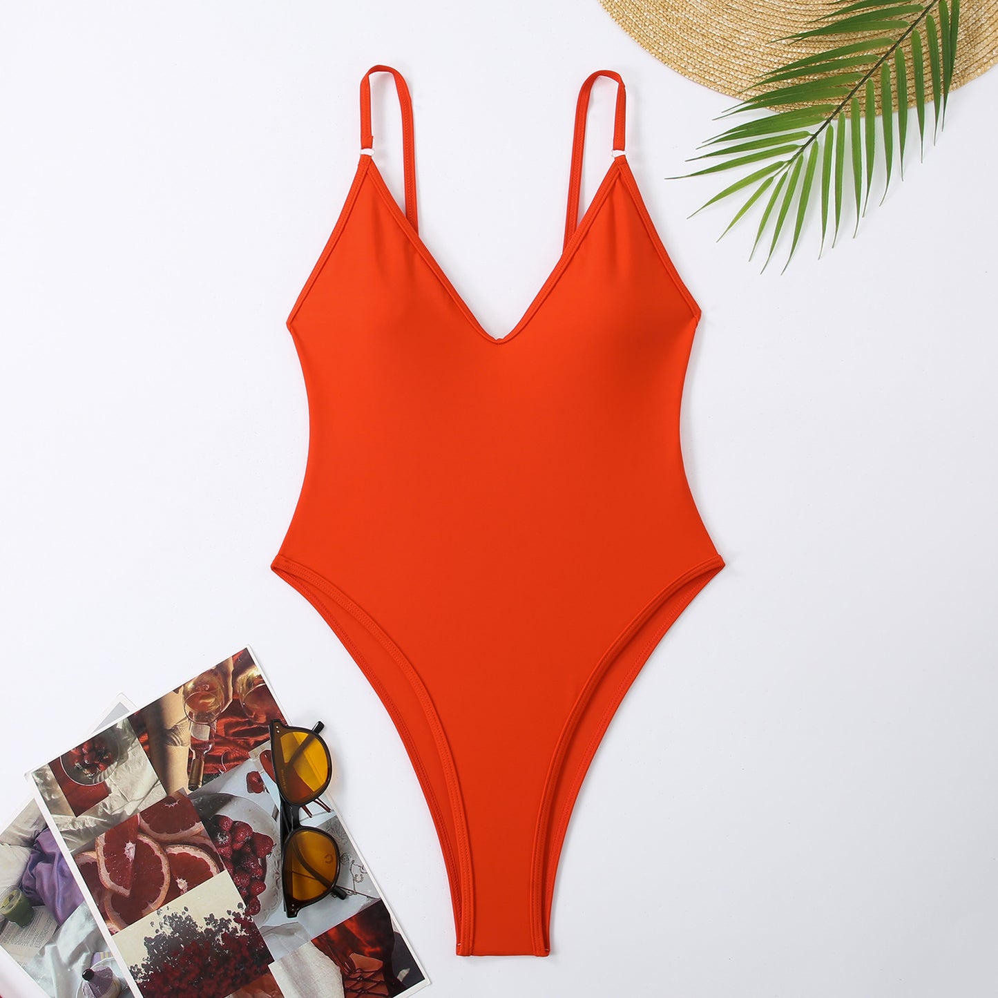 Solid One Piece Swimsuit Women Summer Simple Style Swimwear Thong Monokini Bathing Suit