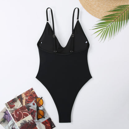 Solid One Piece Swimsuit Women Summer Simple Style Swimwear Thong Monokini Bathing Suit
