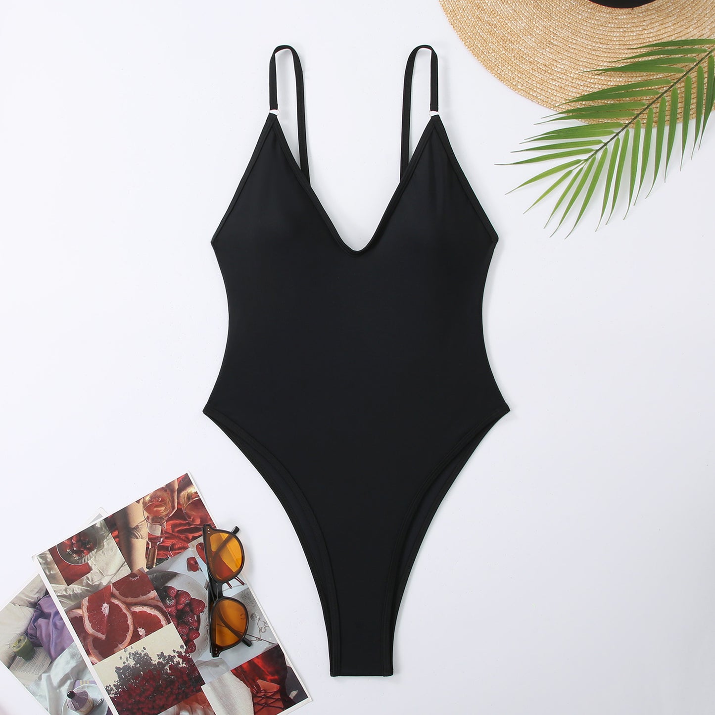 Solid One Piece Swimsuit Women Summer Simple Style Swimwear Thong Monokini Bathing Suit