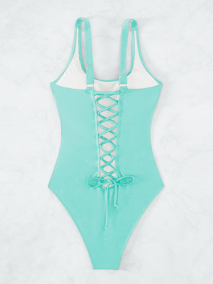 Bandage One Piece Swimsuit Women Retro Vintage Tummy Control Swimwear Bathing Suit Monokini XXL