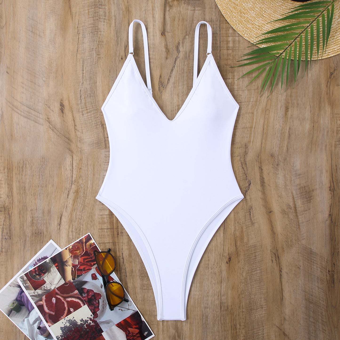 Solid One Piece Swimsuit Women Summer Simple Style Swimwear Thong Monokini Bathing Suit