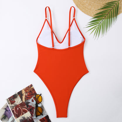 Solid One Piece Swimsuit Women Summer Simple Style Swimwear Thong Monokini Bathing Suit