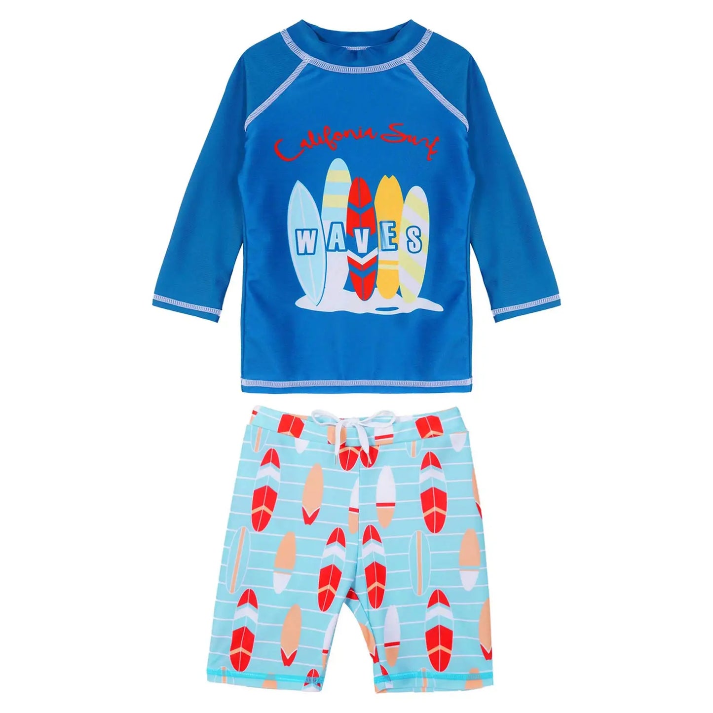 Kids Boys 2 Pieces Swimsuit Rash Guard Short Sleeve Swim Shirt Tops with Shorts Swim Trunks Swimwear Surfing Beach Bathing Suit