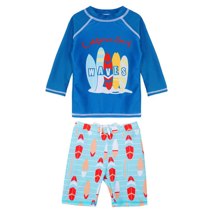 Kids Boys 2 Pieces Swimsuit Rash Guard Short Sleeve Swim Shirt Tops with Shorts Swim Trunks Swimwear Surfing Beach Bathing Suit