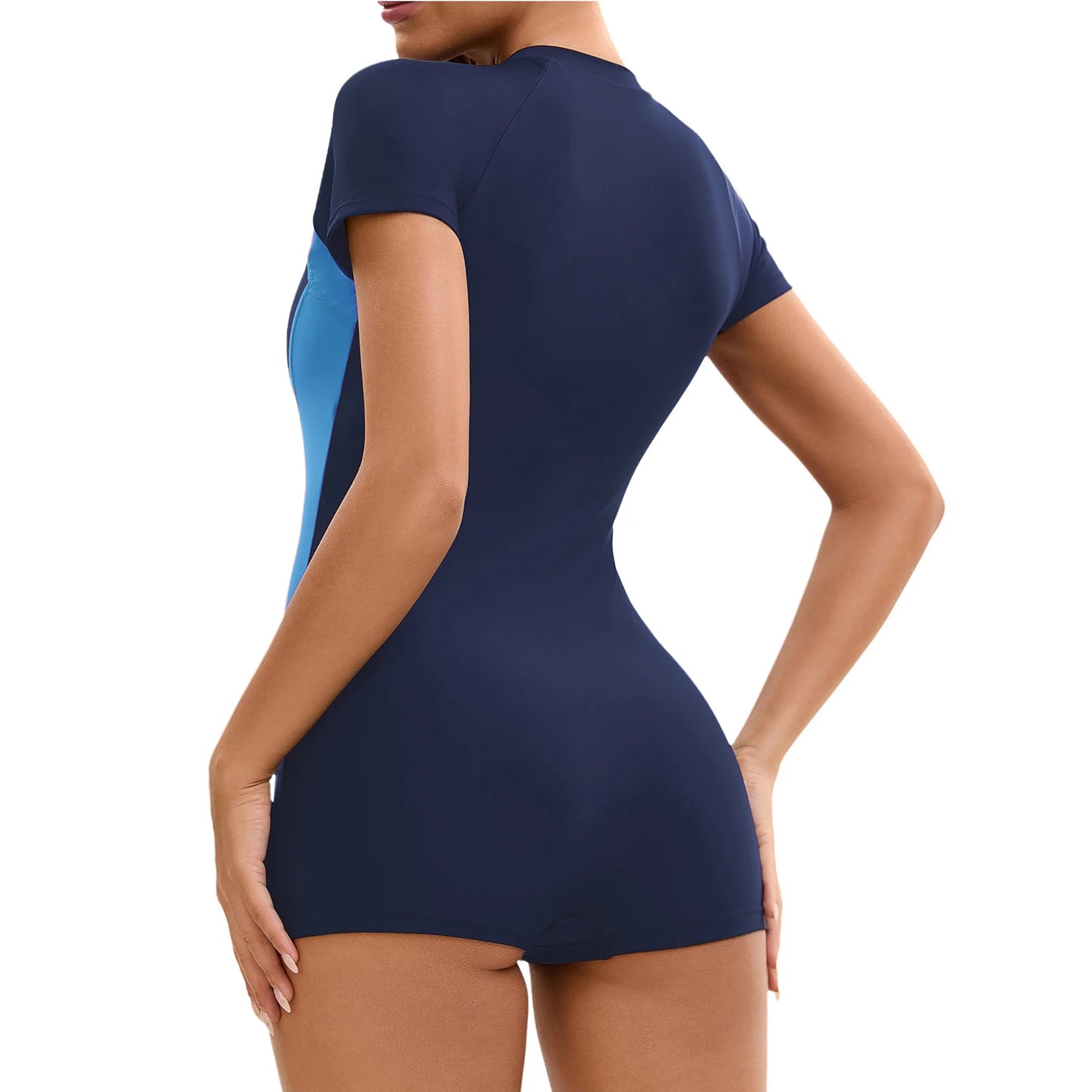 Womens Swim Leotard One-Piece Rash Guard Swimsuit Beachwear Swimwear Romper Front Zipper Jumpsuit Surfing Swimming Bathing Suit