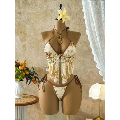 Glitter Sequin Design Stitching Printed Tankini Halter Bikini Women Swimwear Female Swimsuit Two-pieces Bikini set Bather Bathing Suit Swim