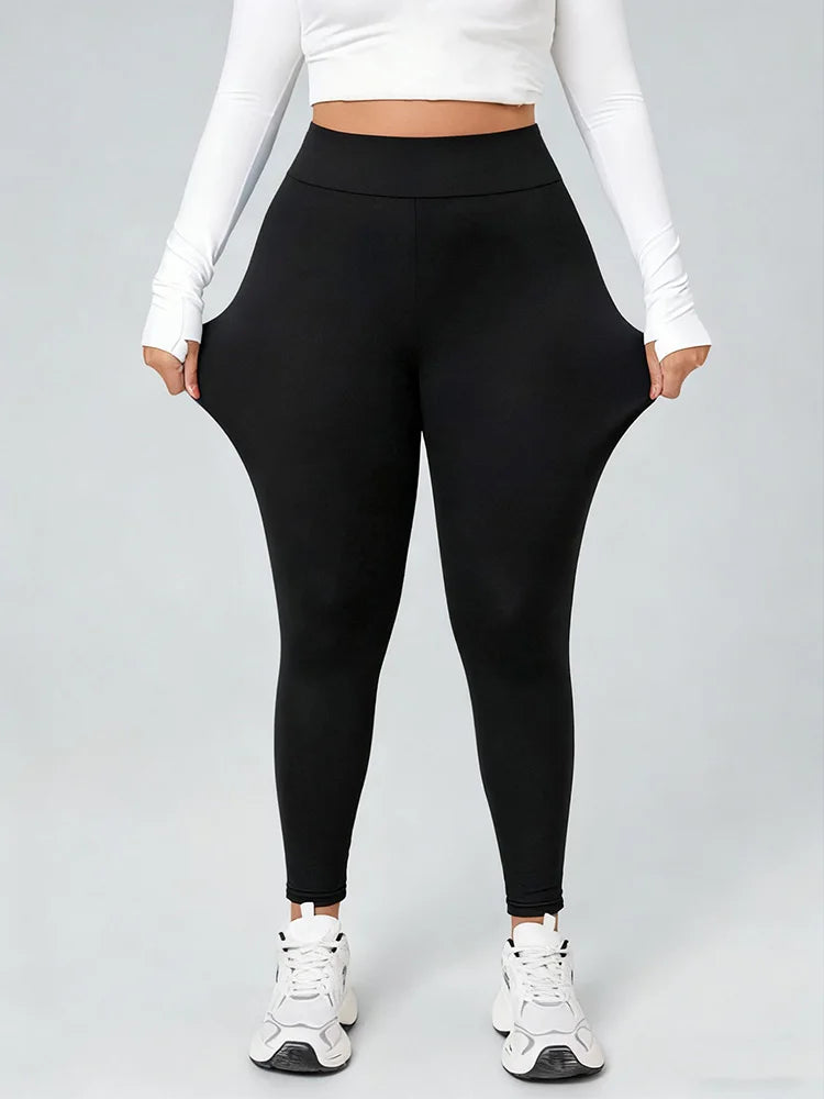 GIBSIE Plus Size Black High Waist Leggings Woman Fashion Slim Fit Elastic Leggings Female Sports Casual Workout Pencil Pants
