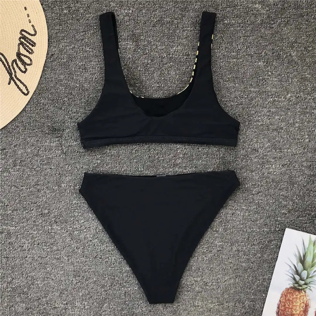 Leaves Printed Female Swimsuit High Waist Bikini Women Swimwear Two-pieces Bikini set Bather Bathing Suit Swim