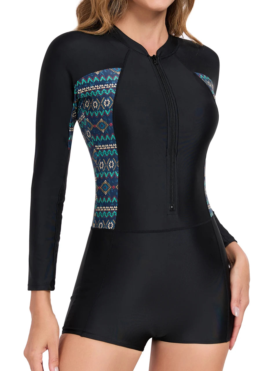 Rush Guard Long Sleeve Surfing Swimsuit Slim Women With Zipper Swimwear Female Bathers Bathing Swim Suit Printed Beachwear