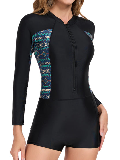 Rush Guard Long Sleeve Surfing Swimsuit Slim Women With Zipper Swimwear Female Bathers Bathing Swim Suit Printed Beachwear