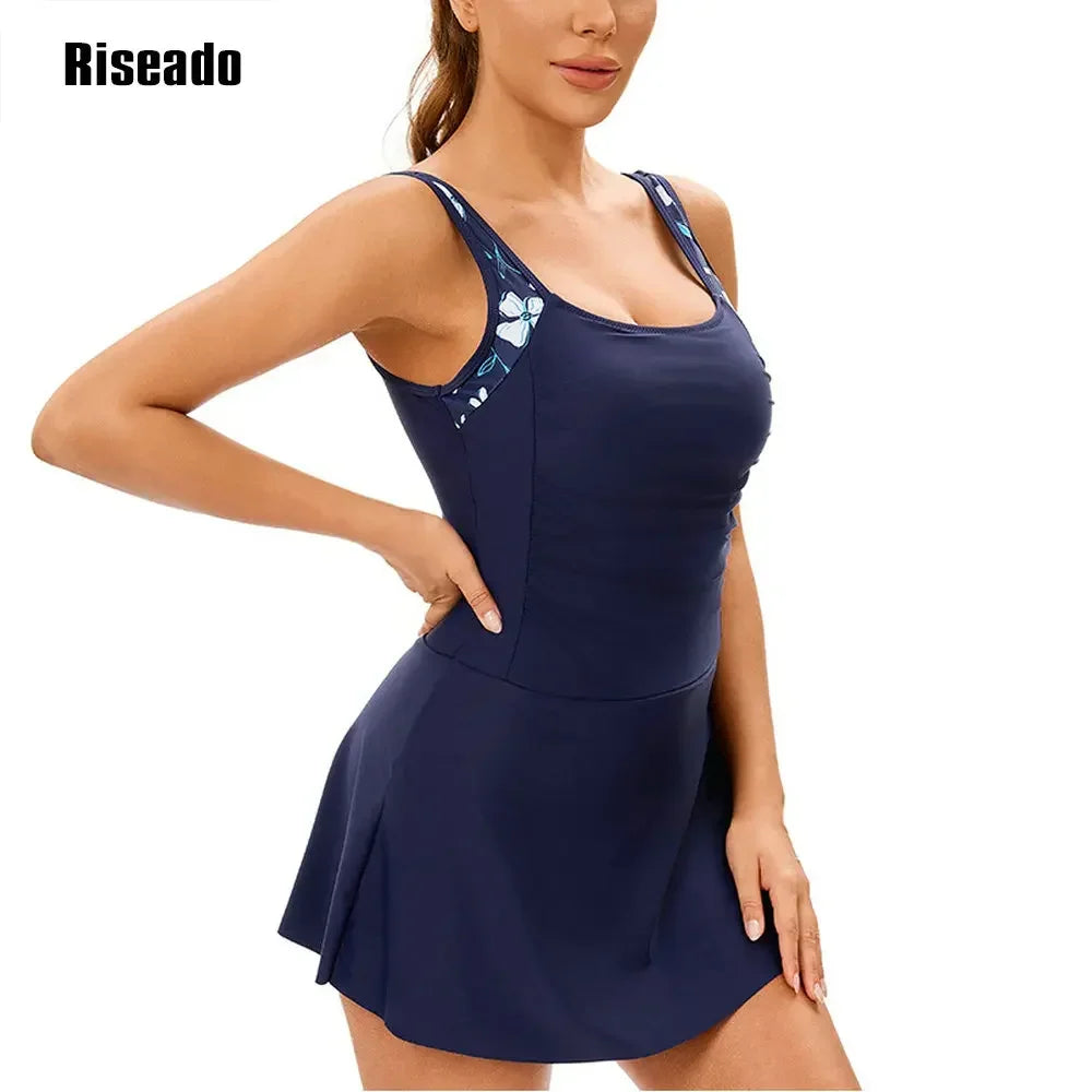 One Piece Swim dress Swimsuits for Women Tummy Control Swim Dresses Skirt Sleeveless Beachwear