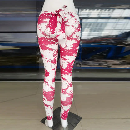 High Waist Bowknot Leggings Butterfly Print Yoga Pants Bandage Tights for Women Push Up Exercise Fitness Workout Legging